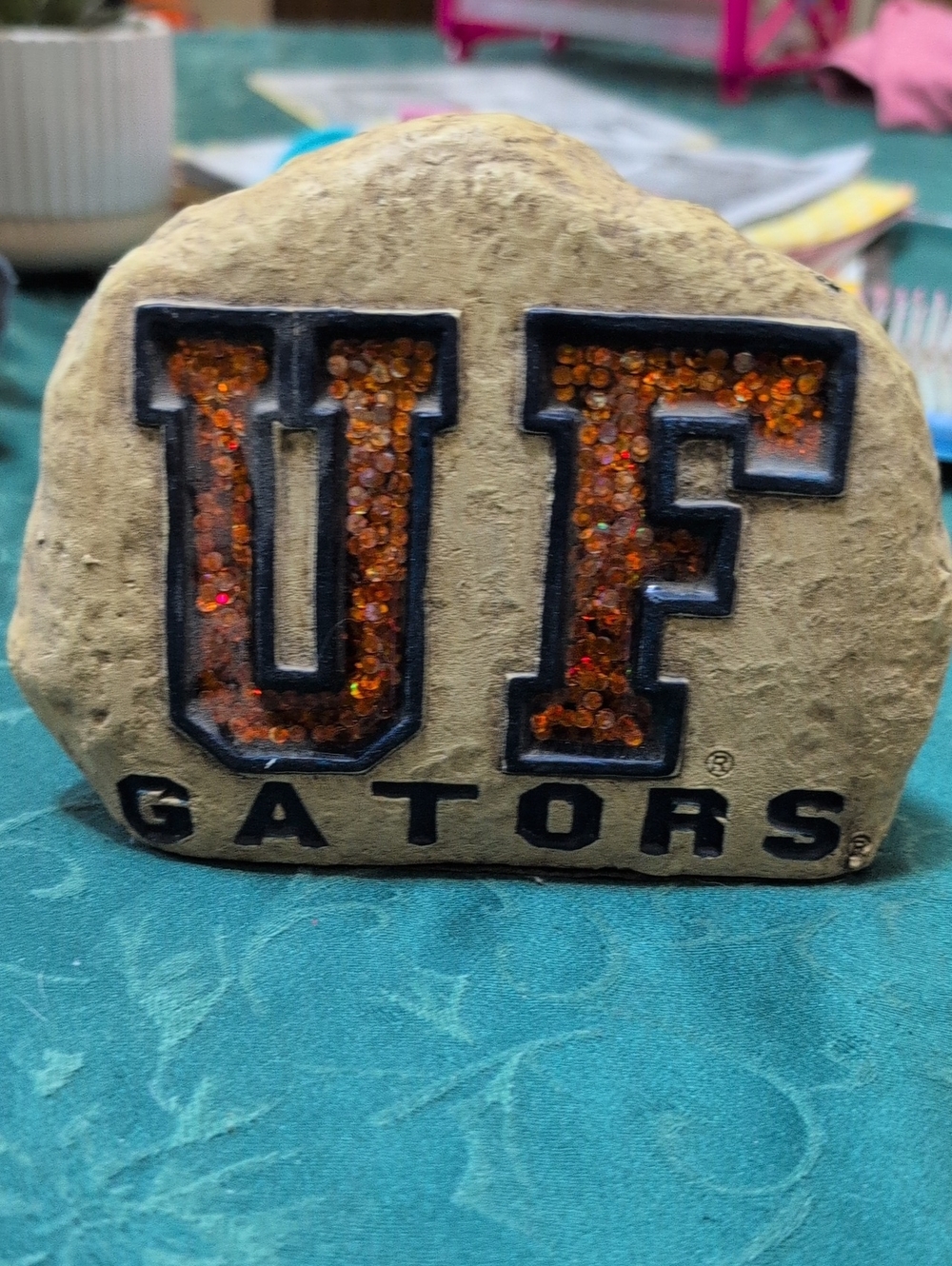 UF Gators Decorative Stone with Orange Glitter Letters
